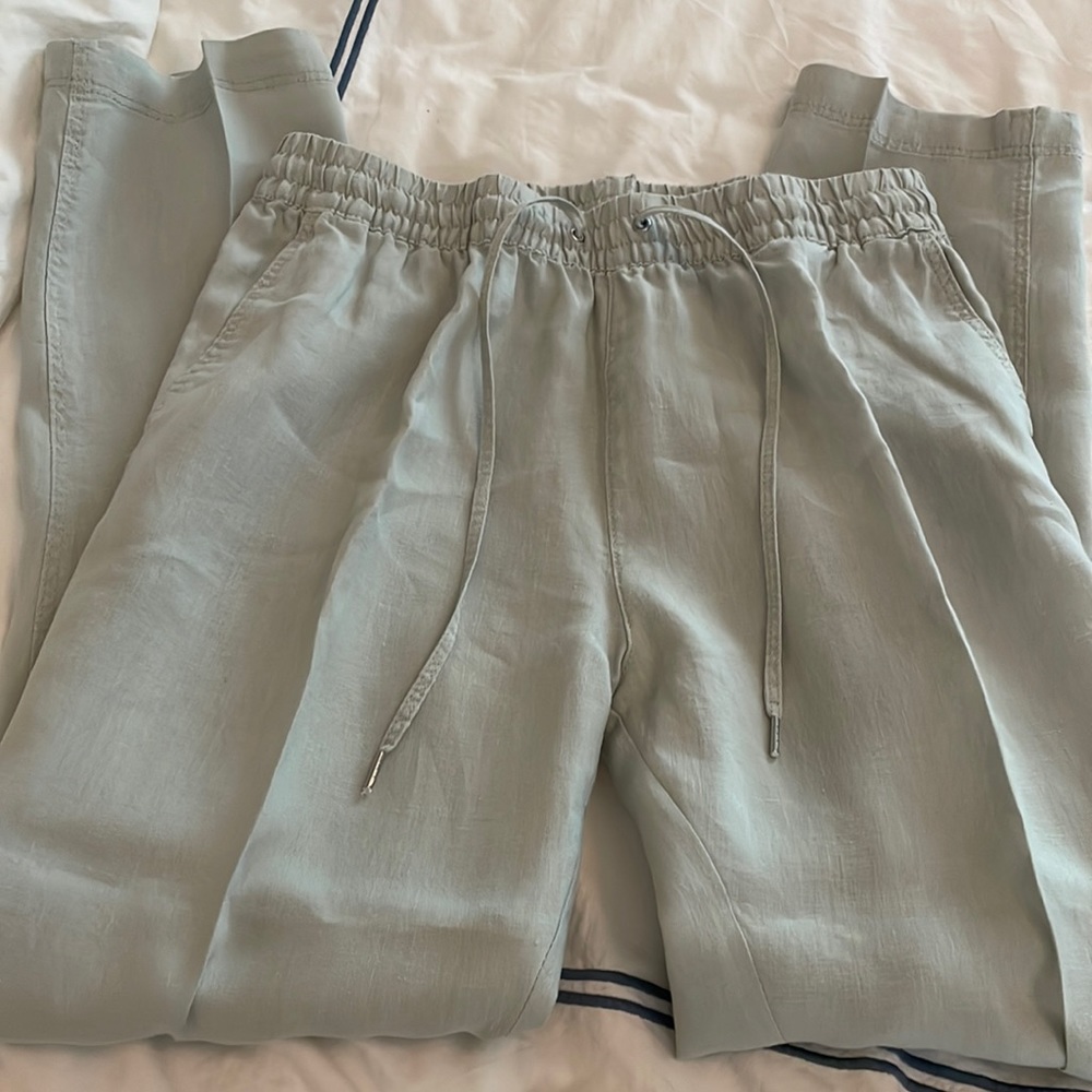 H&M Linen Joggers in Light Sage Green